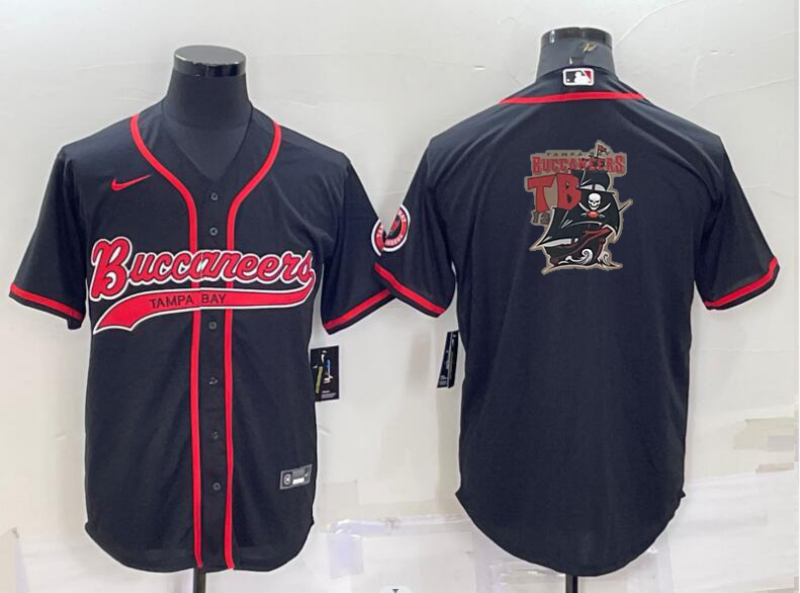 Men's Tampa Bay Buccaneers Black Team Big Logo With Patch Cool Base Stitched Baseball Jersey Men's Tampa Bay Buccaneers Black Team Big Logo With Patch Cool Base Stitched Baseball Jersey