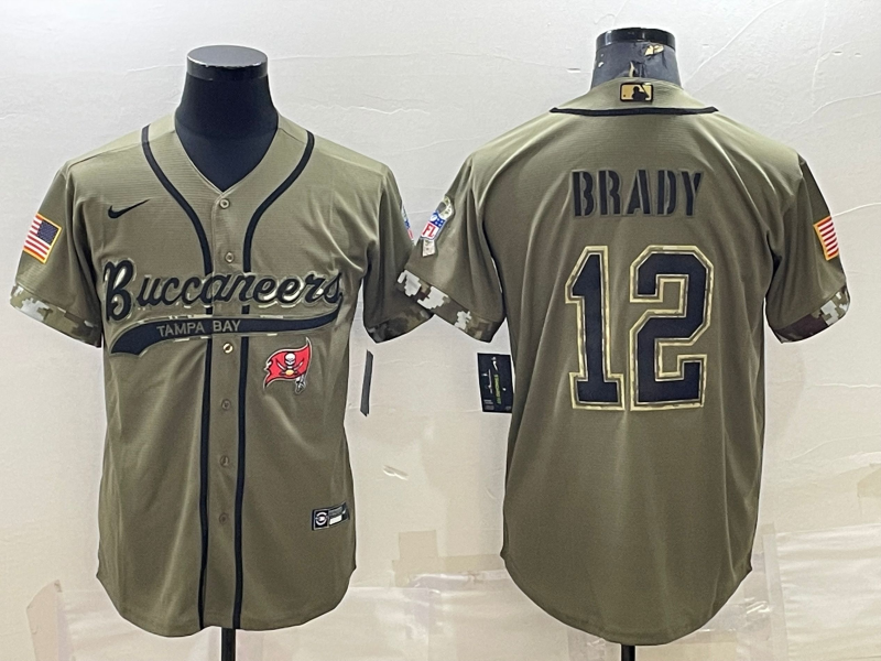 Men's Tampa Bay Buccaneers #12 Tom Brady Olive 2022 Salute To Service Cool Base Stitched Baseball Jersey Men's Tampa Bay Buccaneers #12 Tom Brady Olive 2022 Salute To Service Cool Base Stitched Baseball Jersey