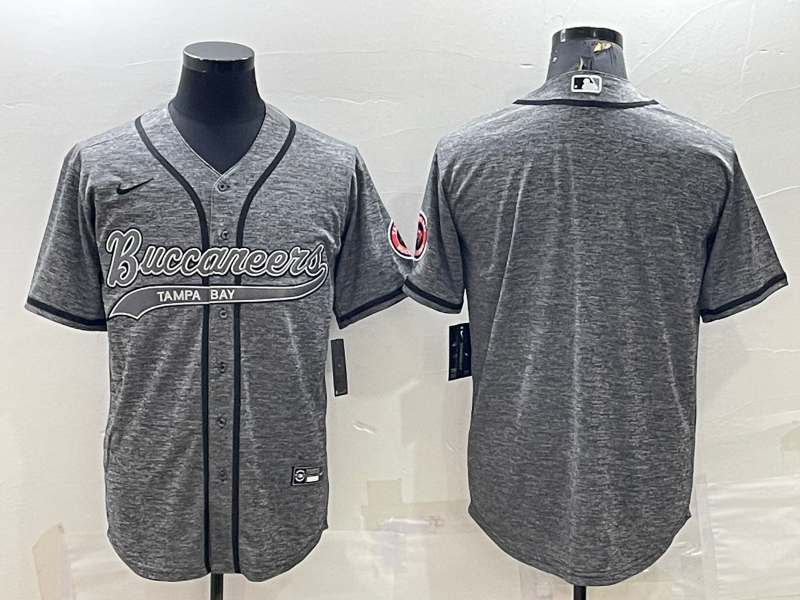Men's Tampa Bay Buccaneers Blank Grey With Patch Cool Base Stitched Baseball Jersey Men's Tampa Bay Buccaneers Blank Grey With Patch Cool Base Stitched Baseball Jersey