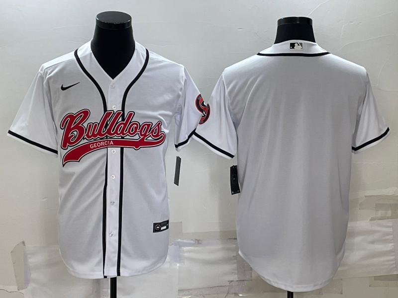 Men's Georgia Bulldogs White Team Big Logo With Patch Cool Base Stitched Baseball Jersey
