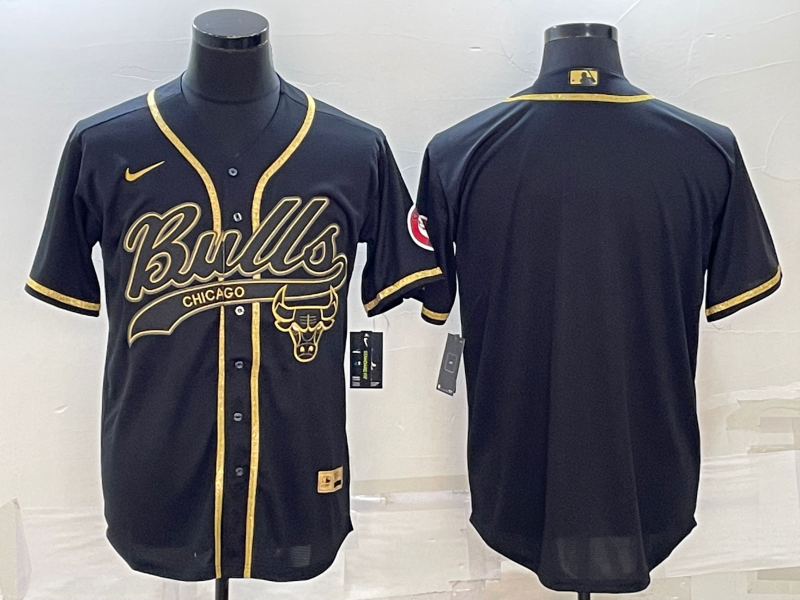 Men's Chicago Bulls Blank Black Gold Cool Base Stitched Baseball Jersey Men's Chicago Bulls Blank Black Gold Cool Base Stitched Baseball Jersey