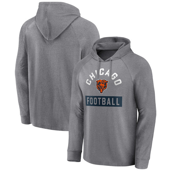 Men's Chicago Bears Heathered Gray No Time Off Raglan Pullover Hoodie Men's Chicago Bears Heathered Gray No Time Off Raglan Pullover Hoodie