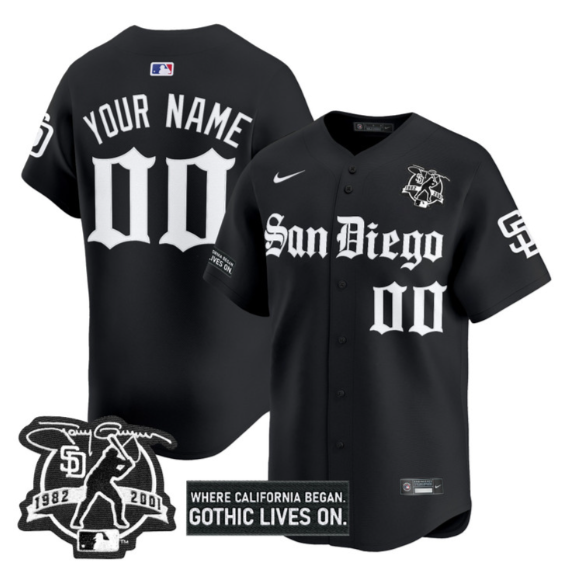 Men's San Diego Padres Custom Black Gothic Edition Vapor Limited Stitched Baseball Jersey