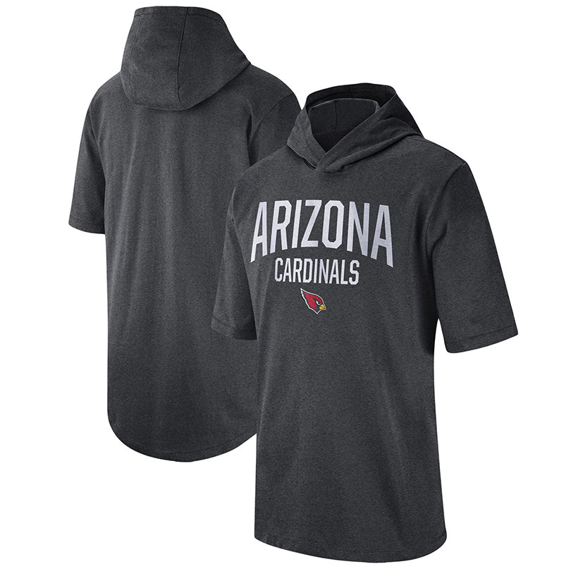 Men's Arizona Cardinals Heathered Charcoal Sideline Training Hooded Performance T-Shirt Men's Arizona Cardinals Heathered Charcoal Sideline Training Hooded Performance T-Shirt