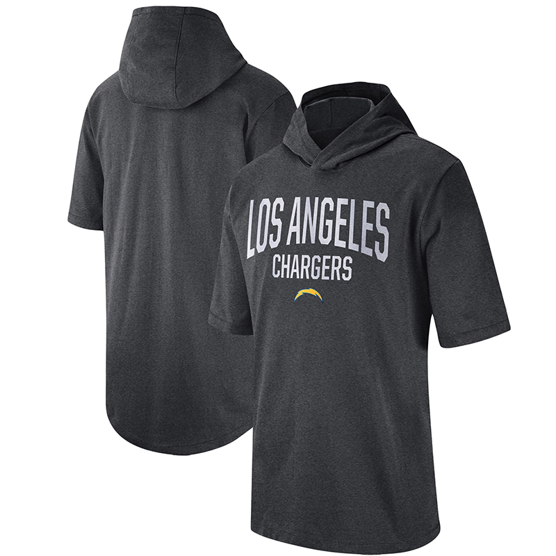 Men's Los Angeles Chargers Heathered Charcoal Sideline Training Hooded Performance T-Shirt Men's Los Angeles Chargers Heathered Charcoal Sideline Training Hooded Performance T-Shirt