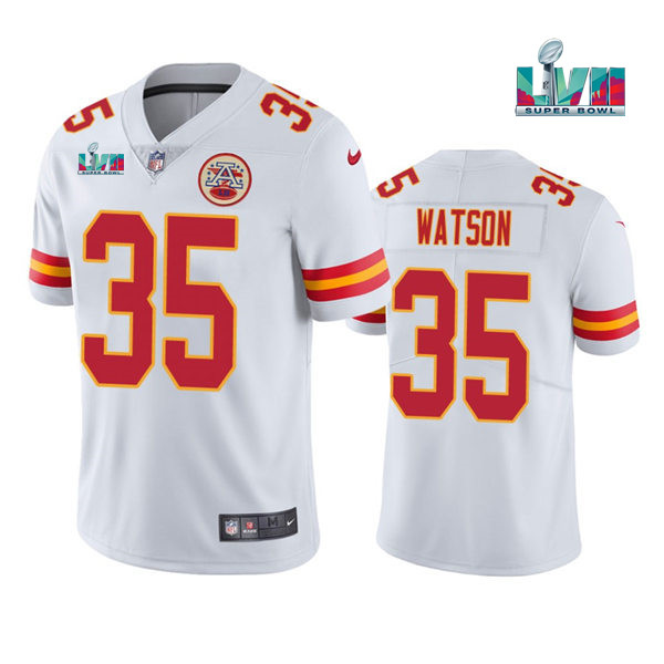Men’s Kansas City Chiefs #35 Jaylen Watson White Super Bowl LVII Patch Vapor Untouchable Limited Stitched Jersey Men’s Kansas City Chiefs #35 Jaylen Watson White Super Bowl LVII Patch Vapor Untouchable Limited Stitched Jersey