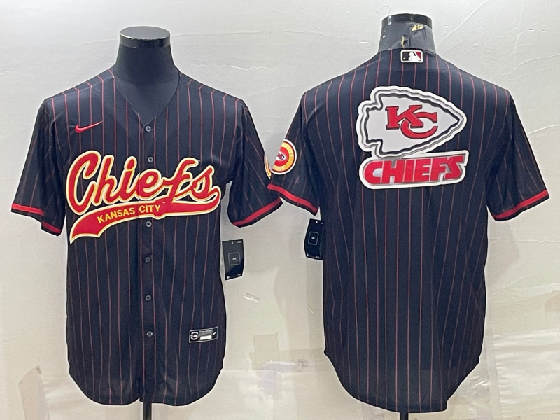 Men's Kansas City Chiefs Black Team Big Logo With Patch Cool Base Stitched Baseball Jersey Men's Kansas City Chiefs Black Team Big Logo With Patch Cool Base Stitched Baseball Jersey