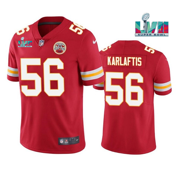 Men’s Kansas City Chiefs #56 George Karlaftis Red Super Bowl LVII Patch Vapor Untouchable Limited Stitched Jersey Men’s Kansas City Chiefs #56 George Karlaftis Red Super Bowl LVII Patch Vapor Untouchable Limited Stitched Jersey