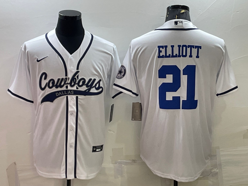 Men's Dallas Cowboys #21 Ezekiel Elliott White With Patch Cool Base Stitched Baseball Jersey Men's Dallas Cowboys #21 Ezekiel Elliott White With Patch Cool Base Stitched Baseball Jersey