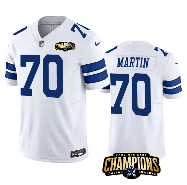Men's Dallas Cowboys #70 Zack Martin White 2023 F.U.S.E. NFC East Champions Patch Stitched Football Jersey Men's Dallas Cowboys #70 Zack Martin White 2023 F.U.S.E. NFC East Champions Patch Stitched Football Jersey