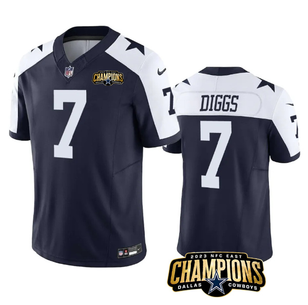 Men's Dallas Cowboys #7 Trevon Diggs Navy/White 2023 F.U.S.E. NFC East Champions Patch Stitched Football Jersey Men's Dallas Cowboys #7 Trevon Diggs Navy/White 2023 F.U.S.E. NFC East Champions Patch Stitched Football Jersey