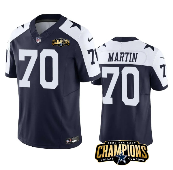 Men's Dallas Cowboys #70 Zack Martin Navy/White 2023 F.U.S.E. NFC East Champions Patch Stitched Football Jersey Men's Dallas Cowboys #70 Zack Martin Navy/White 2023 F.U.S.E. NFC East Champions Patch Stitched Football Jersey