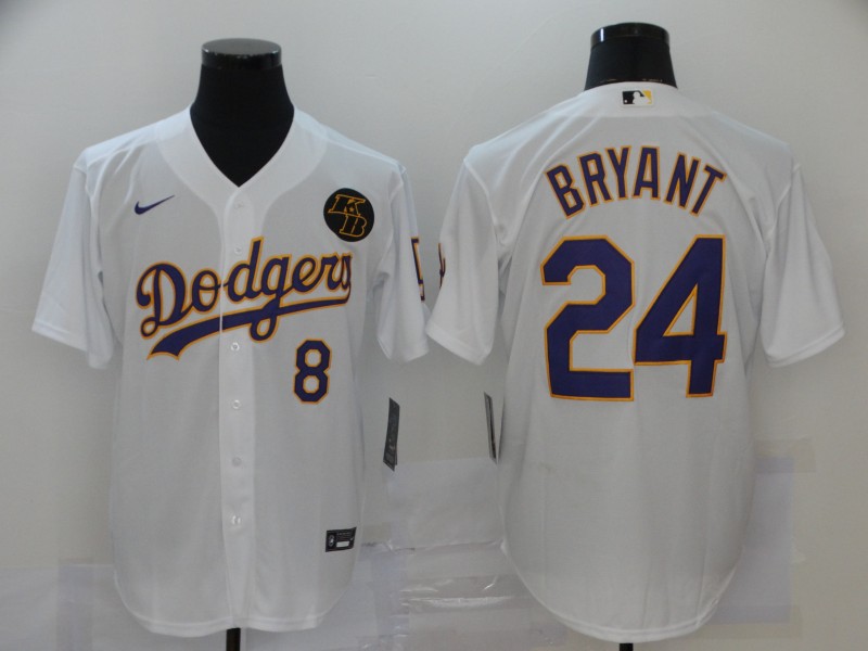 Men's Los Angeles Dodgers Front #8 Back #24 Kobe Bryant White 2020 KB Patch Cool Base jersey Men's Los Angeles Dodgers Front #8 Back #24 Kobe Bryant White 2020 KB Patch Cool Base jersey