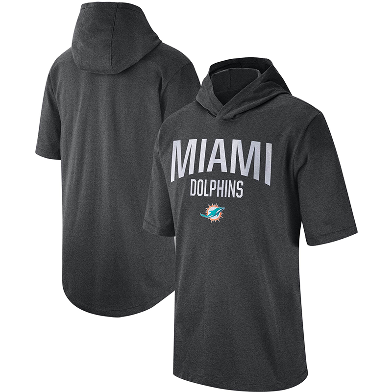 Men's Miami Dolphins Heathered Charcoal Sideline Training Hooded Performance T-Shirt Men's Miami Dolphins Heathered Charcoal Sideline Training Hooded Performance T-Shirt