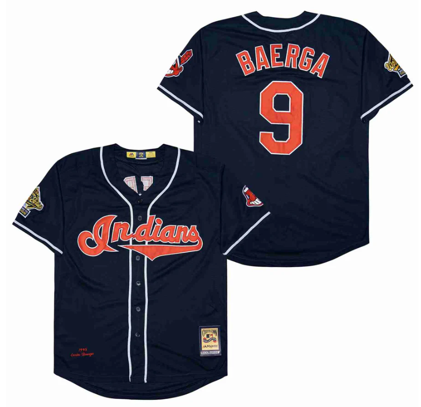 Men's Cleveland Indians #9 Carlos Baerga 1995 World Series Official Baseball Jersey