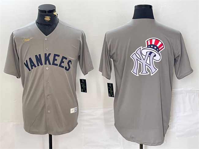 Men's New York Yankees Grey Team Big Logo Cool Base Stitched Baseball Jersey Men's New York Yankees Grey Team Big Logo Cool Base Stitched Baseball Jersey
