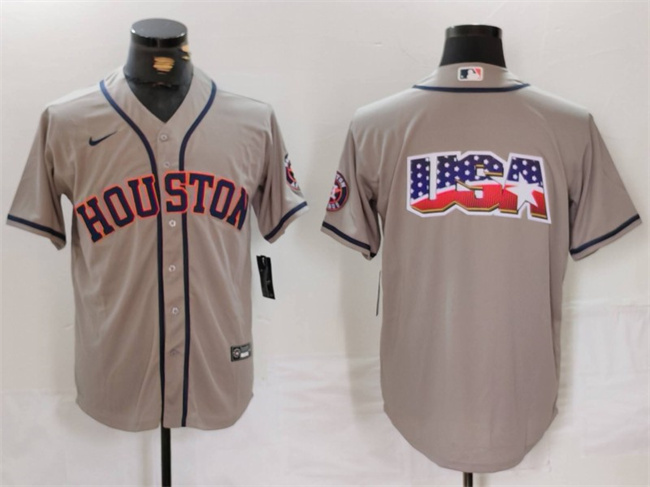 Men's Houston Astros Gray Team Big Logo With Patch Cool Base Stitched Baseball Jersey Men's Houston Astros Gray Team Big Logo With Patch Cool Base Stitched Baseball Jersey