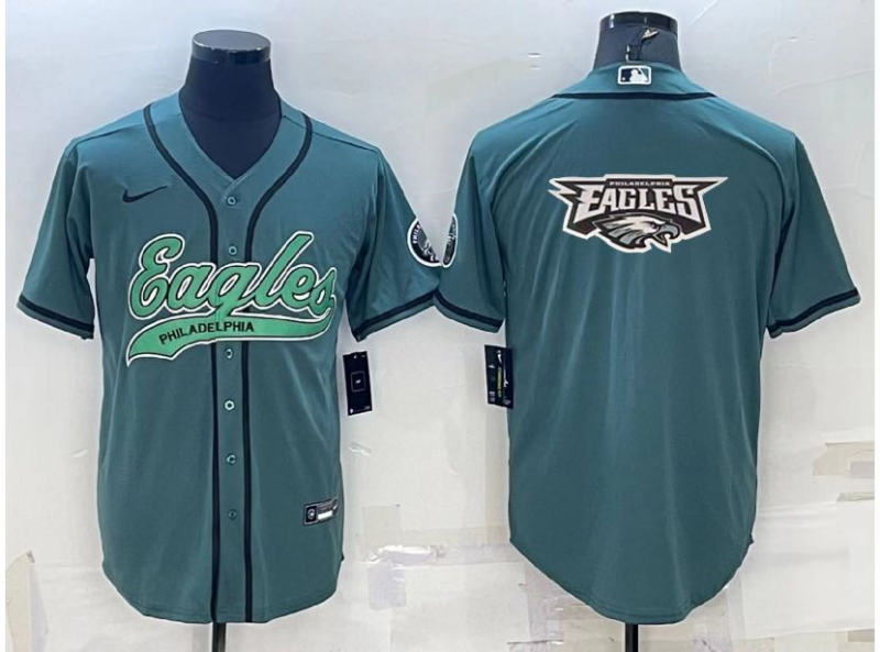 Men's Philadelphia Eagles Green Team Big Logo With Patch Cool Base Stitched Baseball Jersey Men's Philadelphia Eagles Green Team Big Logo With Patch Cool Base Stitched Baseball Jersey