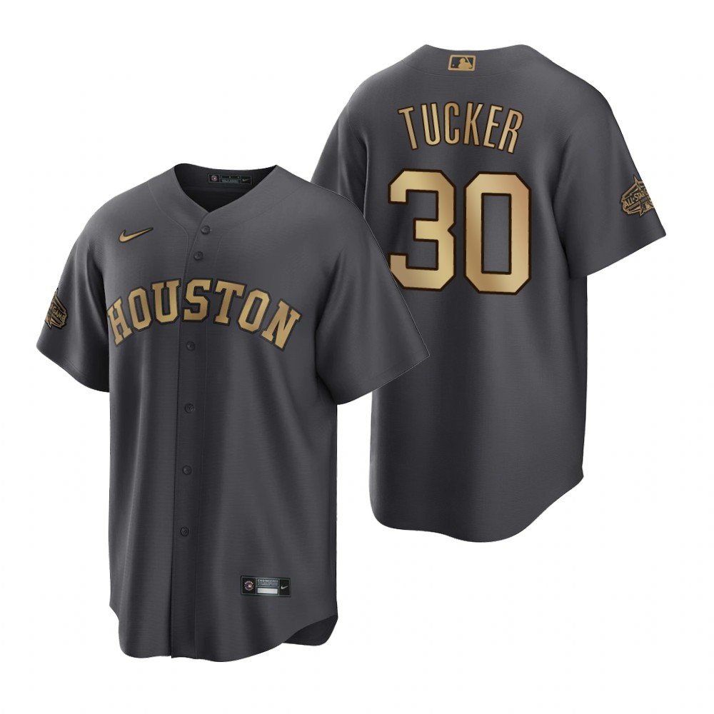 Men's Houston Astros #30 Kyle Tucker 2022 All-Star Charcoal Cool Base Stitched Baseball Jersey Men's Houston Astros #30 Kyle Tucker 2022 All-Star Charcoal Cool Base Stitched Baseball Jersey