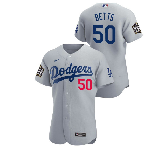 Men's Los Angeles Dodgers #50 Mookie Betts Grey 2020 World Series stitched MLB Jersey Men's Los Angeles Dodgers #50 Mookie Betts Grey 2020 World Series stitched MLB Jersey
