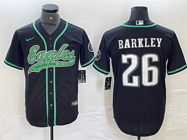 Men's Philadelphia Eagles #26 Saquon Barkley Black Cool Base Stitched Baseball Jersey Men's Philadelphia Eagles #26 Saquon Barkley Black Cool Base Stitched Baseball Jersey