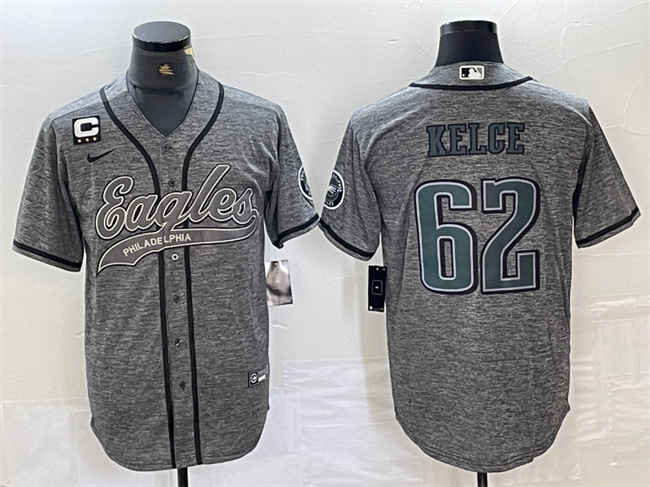 Men's Philadelphia Eagles #62 Jason Kelce Grey With 3-star C Patch Cool Base Stitched Baseball Jersey Men's Philadelphia Eagles #62 Jason Kelce Grey With 3-star C Patch Cool Base Stitched Baseball Jersey