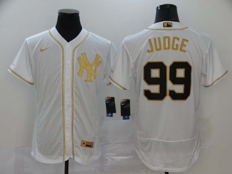 Men's New York Yankees #99 Aaron Judge White Golden Flex Base Stitched MLB Jersey Men's New York Yankees #99 Aaron Judge White Golden Flex Base Stitched MLB Jersey