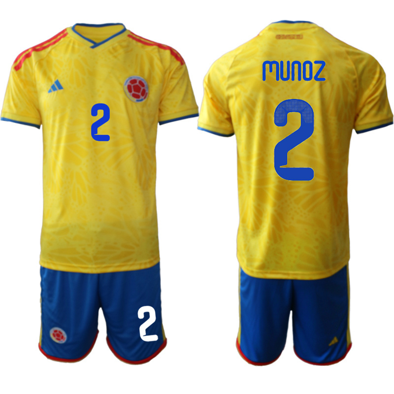 Men's Colombia Team #2 Daniel Muñoz Yellow 2026 World Cup Home Soccer Jersey Suit