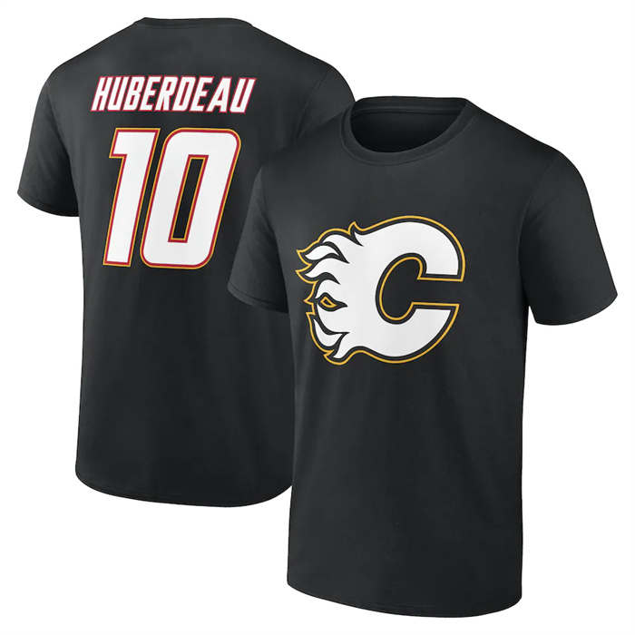 Men's Calgary Flames #10 Jonathan Huberdeau Black T-Shirt Men's Calgary Flames #10 Jonathan Huberdeau Black T-Shirt