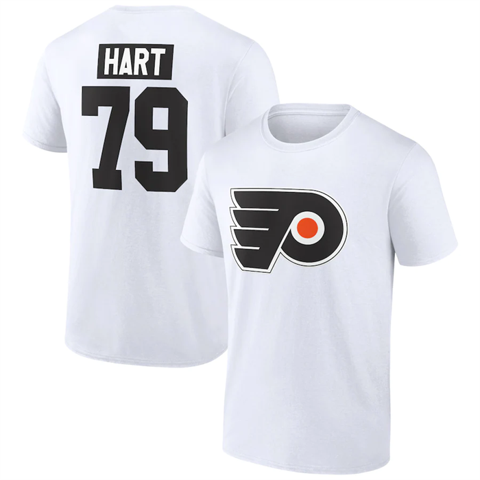 Men's Philadelphia Flyers #79 Carter Hart White T-Shirt Men's Philadelphia Flyers #79 Carter Hart White T-Shirt