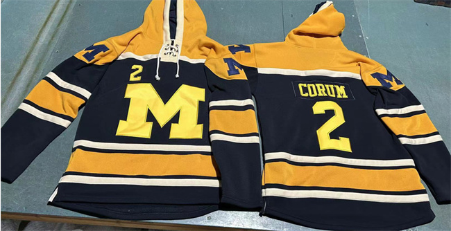 Men's Michigan Wolverines #2 Blake Corum Black/Yellow Ageless Must-Have Lace-Up Pullover Hoodie Men's Michigan Wolverines #2 Blake Corum Black/Yellow Ageless Must-Have Lace-Up Pullover Hoodie