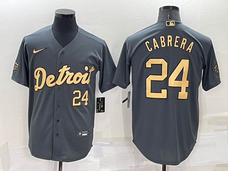 Men's Detroit Tigers #24 Miguel Cabrera 2022 All-Star Charcoal Cool Base Stitched Jersey Men's Detroit Tigers #24 Miguel Cabrera 2022 All-Star Charcoal Cool Base Stitched Jersey