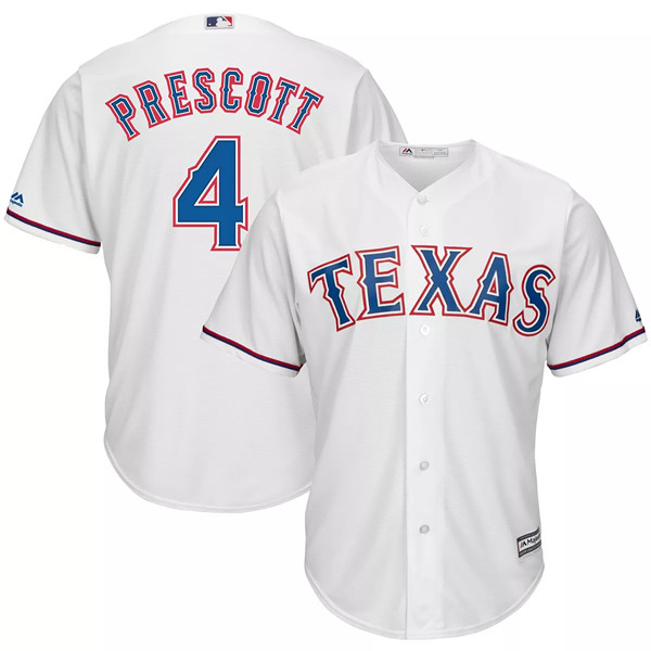 Men's Texas Rangers #4 Dak Prescott White Cool Base Stitched Baseball Jersey Men's Texas Rangers #4 Dak Prescott White Cool Base Stitched Baseball Jersey