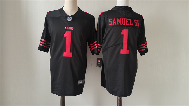 Men's San Francisco 49ers #1 Deebo Samuel Black Vapor Untouchable Limited Stitched Football Jersey Men's San Francisco 49ers #1 Deebo Samuel Black Vapor Untouchable Limited Stitched Football Jersey