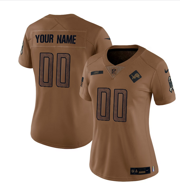 Women's Detroit Lions Active Player Custom Brown 2023 Salute To Service Stitched Jersey(Run Smaller) Women's Detroit Lions Active Player Custom Brown 2023 Salute To Service Stitched Jersey(Run Smaller)