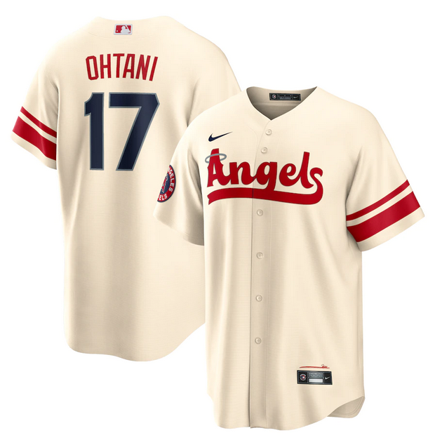 Men's Los Angeles Angels #17 Shohei Ohtani 2022 Cream City Connect Cool Base Stitched Jersey Men's Los Angeles Angels #17 Shohei Ohtani 2022 Cream City Connect Cool Base Stitched Jersey