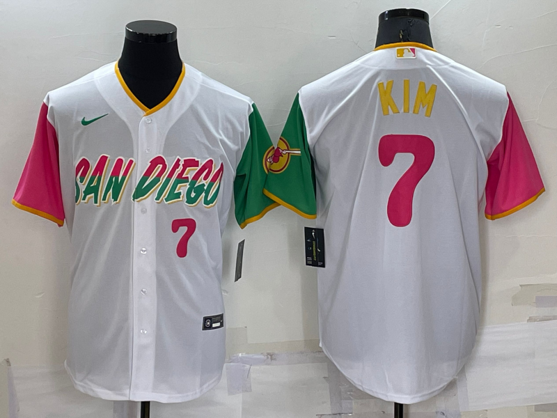Men's San Diego Padres #7 Ha Seong Kim 2022 White City Connect Cool Base Stitched Jersey Men's San Diego Padres #7 Ha Seong Kim 2022 White City Connect Cool Base Stitched Jersey
