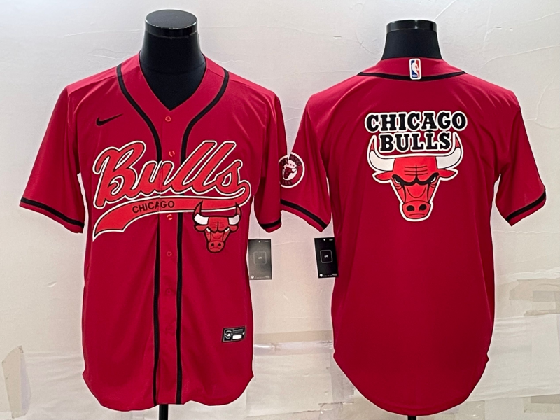 Men's Chicago Bulls Red Team Big Logo Cool Base Stitched Baseball Jersey Men's Chicago Bulls Red Team Big Logo Cool Base Stitched Baseball Jersey
