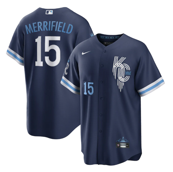 Men's Kansas City Royals #15 Whit Merrifield 2022 Navy City Connect Cool Base Stitched Jersey Men's Kansas City Royals #15 Whit Merrifield 2022 Navy City Connect Cool Base Stitched Jersey
