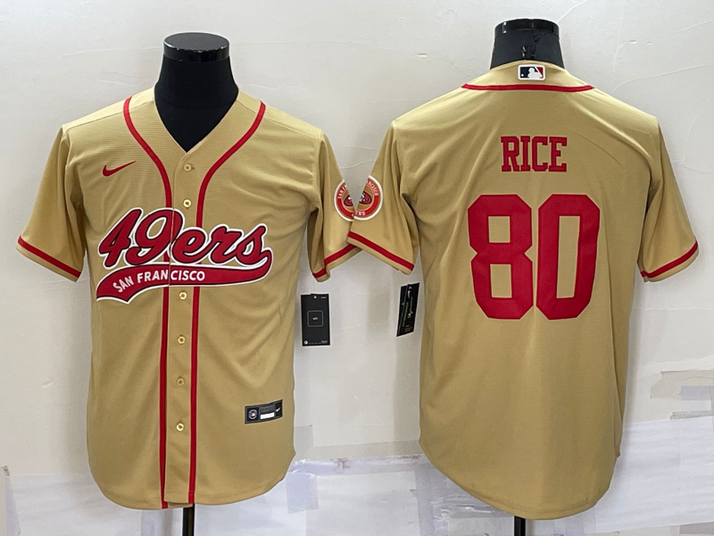 Men's San Francisco 49ers #80 Jerry Rice Gold Cool Base Stitched Baseball Jersey Men's San Francisco 49ers #80 Jerry Rice Gold Cool Base Stitched Baseball Jersey