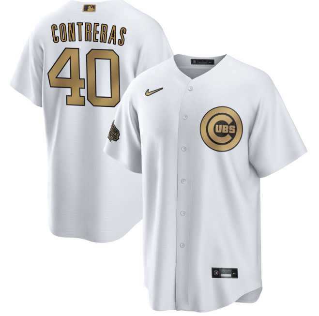 Men's Chicago Cubs #40 Willson Contreras 2022 All-Star White Cool Base Stitched Baseball Jersey Men's Chicago Cubs #40 Willson Contreras 2022 All-Star White Cool Base Stitched Baseball Jersey