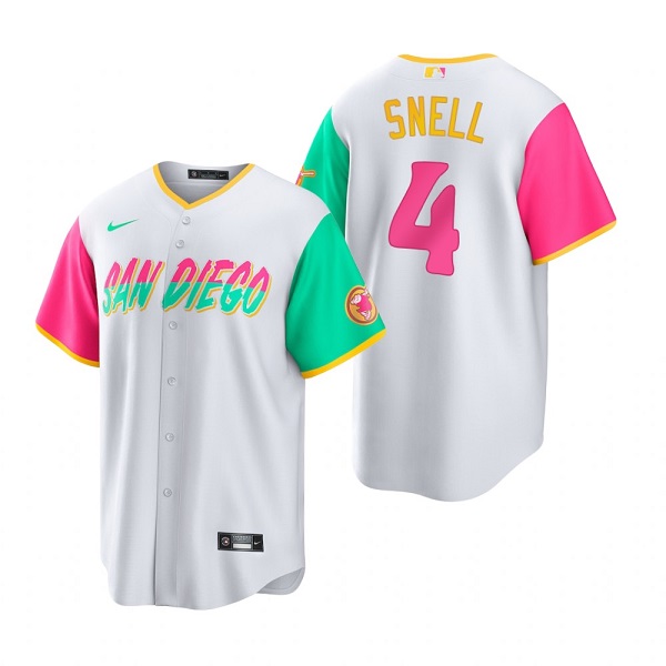 Men's San Diego Padres #4 Blake Snell 2022 White City Connect Cool Base Stitched Jersey Men's San Diego Padres #4 Blake Snell 2022 White City Connect Cool Base Stitched Jersey