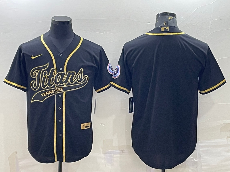 Men's Tennessee Titans Blank Black Gold With Patch Cool Base Stitched Baseball Jersey Men's Tennessee Titans Blank Black Gold With Patch Cool Base Stitched Baseball Jersey