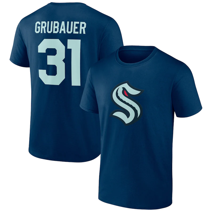 Men's Seattle Kraken #31 Philipp Grubauer Navy T-Shirt Men's Seattle Kraken #31 Philipp Grubauer Navy T-Shirt