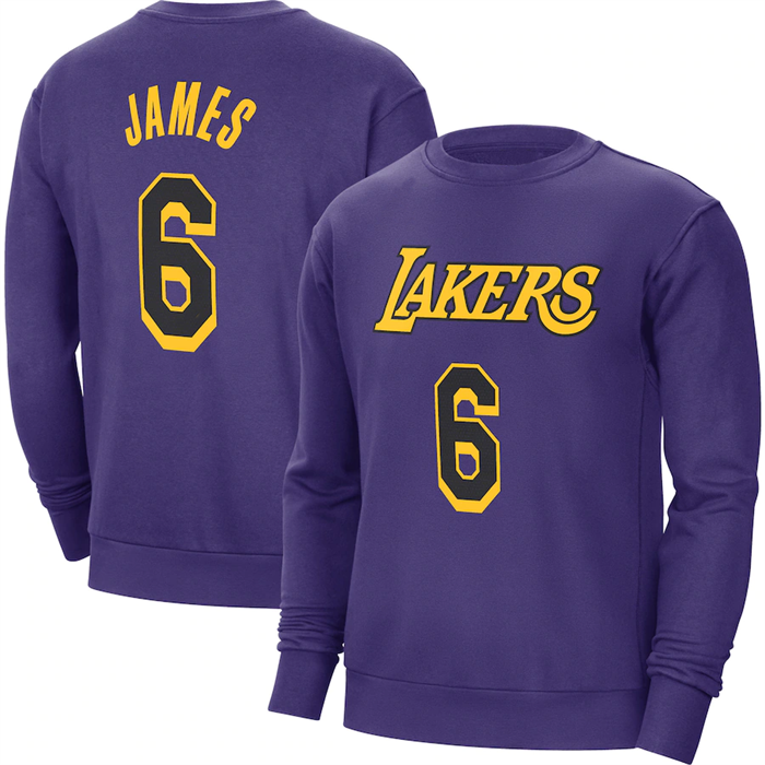 Men's Los Angeles Lakers #6 LeBron James Purple Long Sleeve T-Shirt Men's Los Angeles Lakers #6 LeBron James Purple Long Sleeve T-Shirt