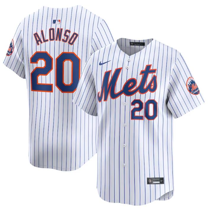 Men's New York Mets #20 Pete Alonso White 2024 Home Limited Stitched Baseball Jersey Men's New York Mets #20 Pete Alonso White 2024 Home Limited Stitched Baseball Jersey