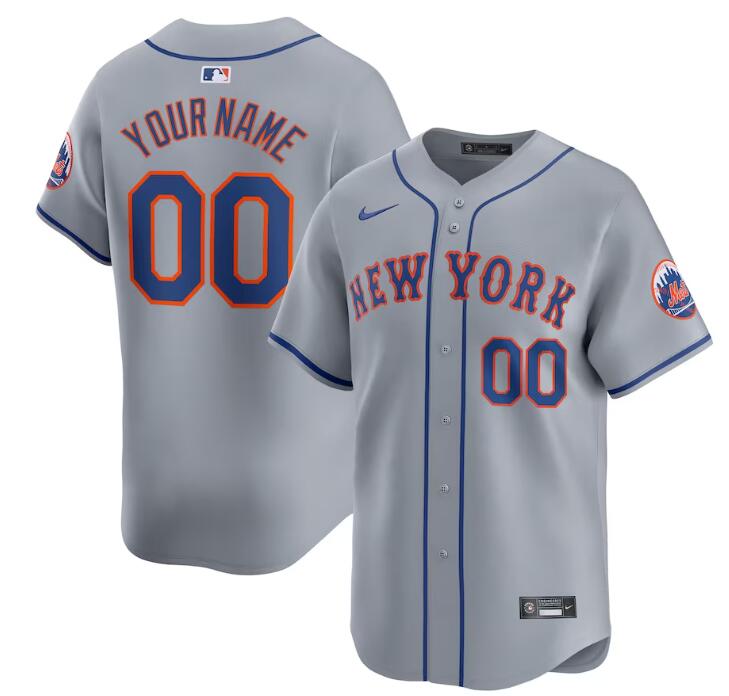 Men's New York Mets Active Player Custom Grey 2024 Away Limited Stitched Baseball Jersey Men's New York Mets Active Player Custom Grey 2024 Away Limited Stitched Baseball Jersey