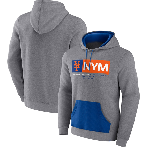 Men's New York Mets Heathered Gray Iconic Steppin Up Fleece Pullover Hoodie Men's New York Mets Heathered Gray Iconic Steppin Up Fleece Pullover Hoodie