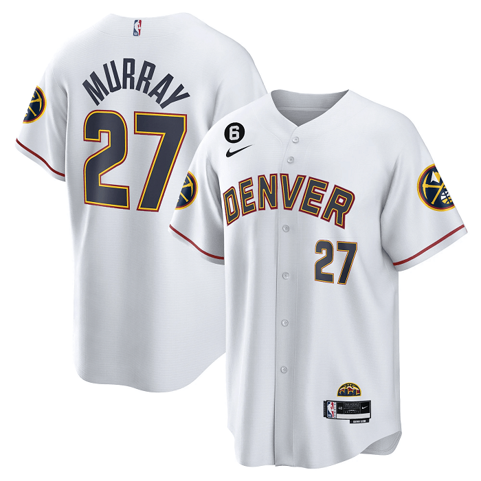 Men's Denver Nuggets #27 Jamal Murray White With No.6 Patch Cool Base Stitched Baseball Jersey Men's Denver Nuggets #27 Jamal Murray White With No.6 Patch Cool Base Stitched Baseball Jersey