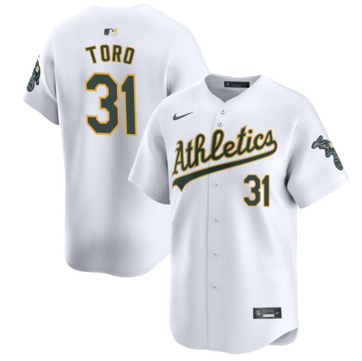 Men's Oakland Athletics #31 Abraham Toro White 2024 Home Limited Stitched Jersey Men's Oakland Athletics #31 Abraham Toro White 2024 Home Limited Stitched Jersey
